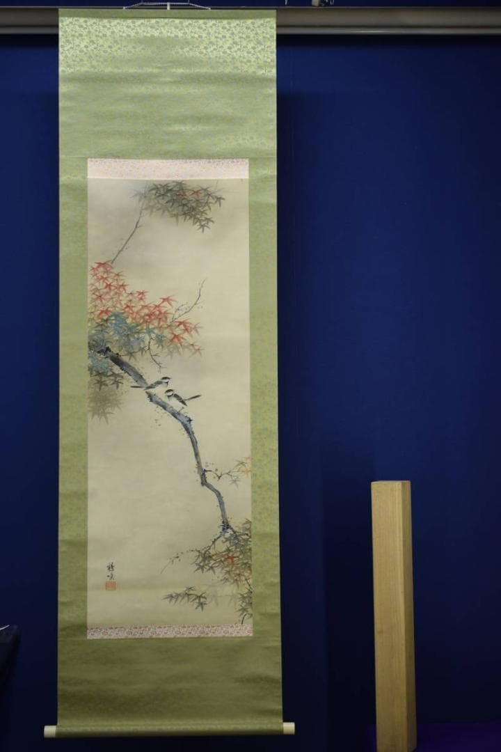 真作/鶴唳/紅葉小禽図/布袋屋掛軸HG-72 - メルカリ
