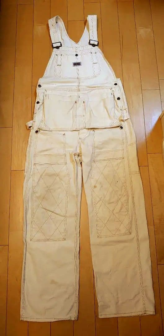 BIG MAC '80 エプロン付ダブルニーオーバーオール ビンテージ70's○BIG MACエプロン付きダブルニー生成りオーバーオール