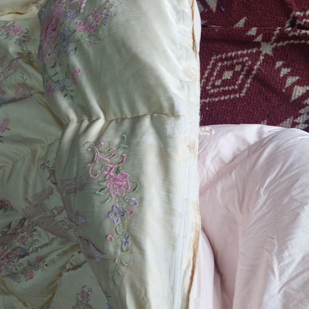 丸八真綿 シングル羽毛掛け布団 表地絹仕様 刺繍入り ソワリー - メルカリ