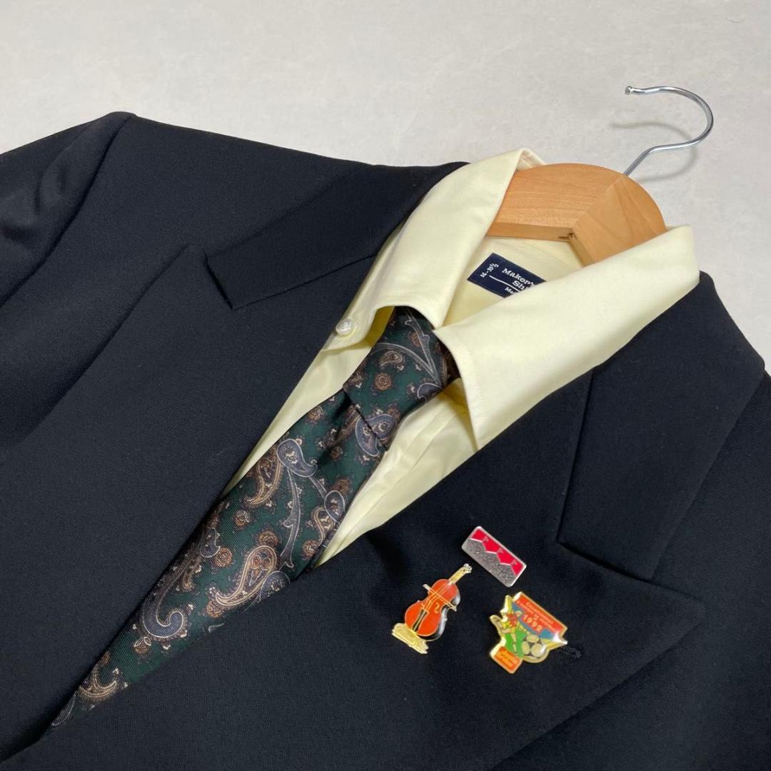 セヴィルロウ セットアップ ダブルスーツ ブラック カシミヤ混