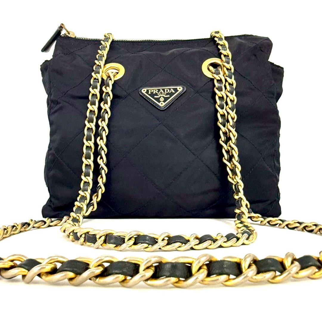 プラダ キルティング チェーンショルダーバッグ ナイロン ゴールド金具