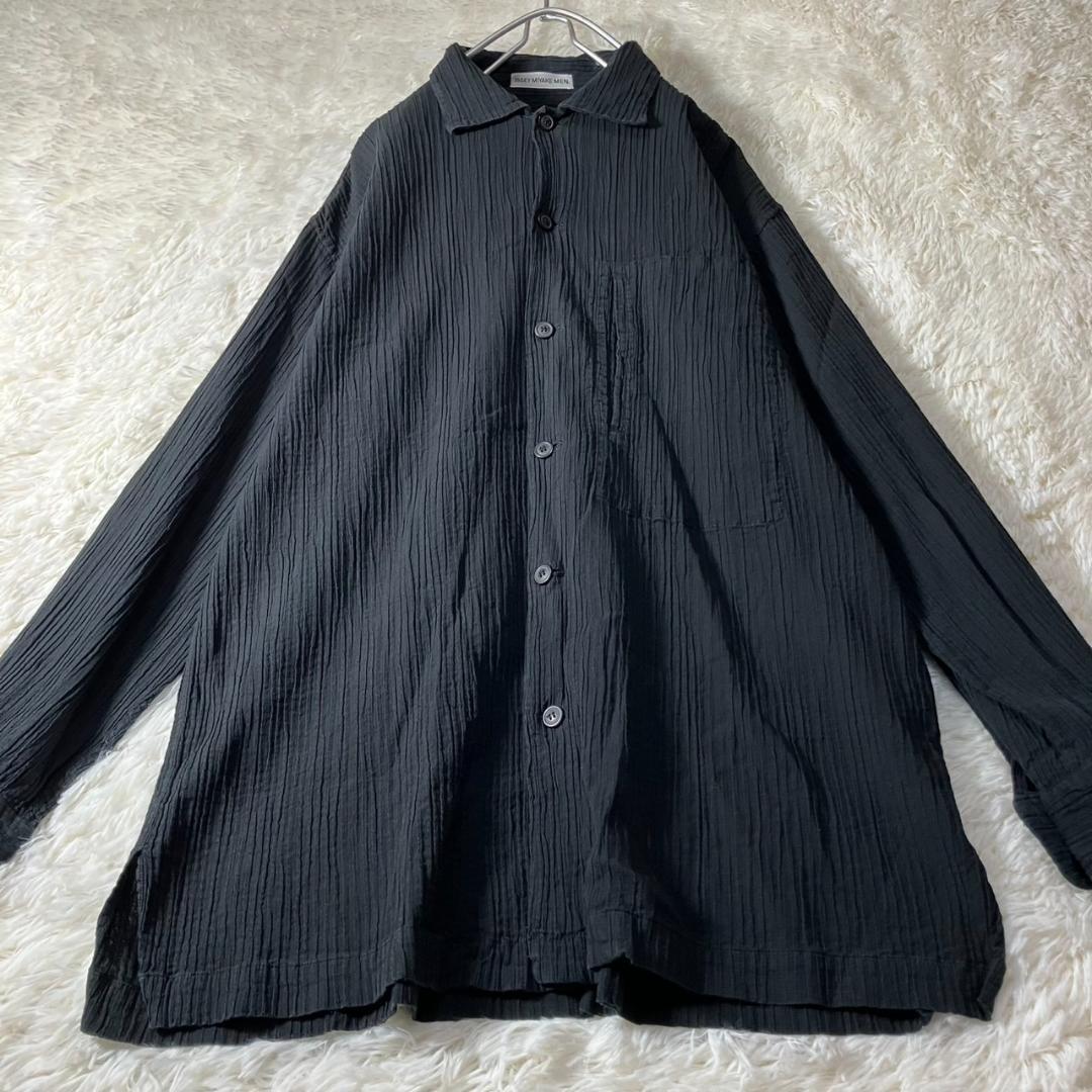 美品 90s イッセイミヤケメン 長袖シャツ プリーツ 日本製 ブラック 黒