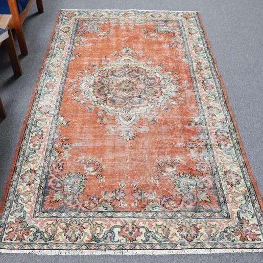 トルコ ヴィンテージラグ A12 レア オレンジ ブラウン ピンク ブルー