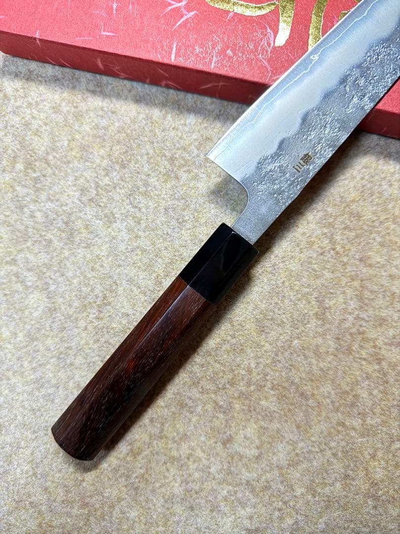 義弘作 牛刀 包丁 銀三鋼 梨地 6寸 山脇刃物製作所 紫檀水牛八角