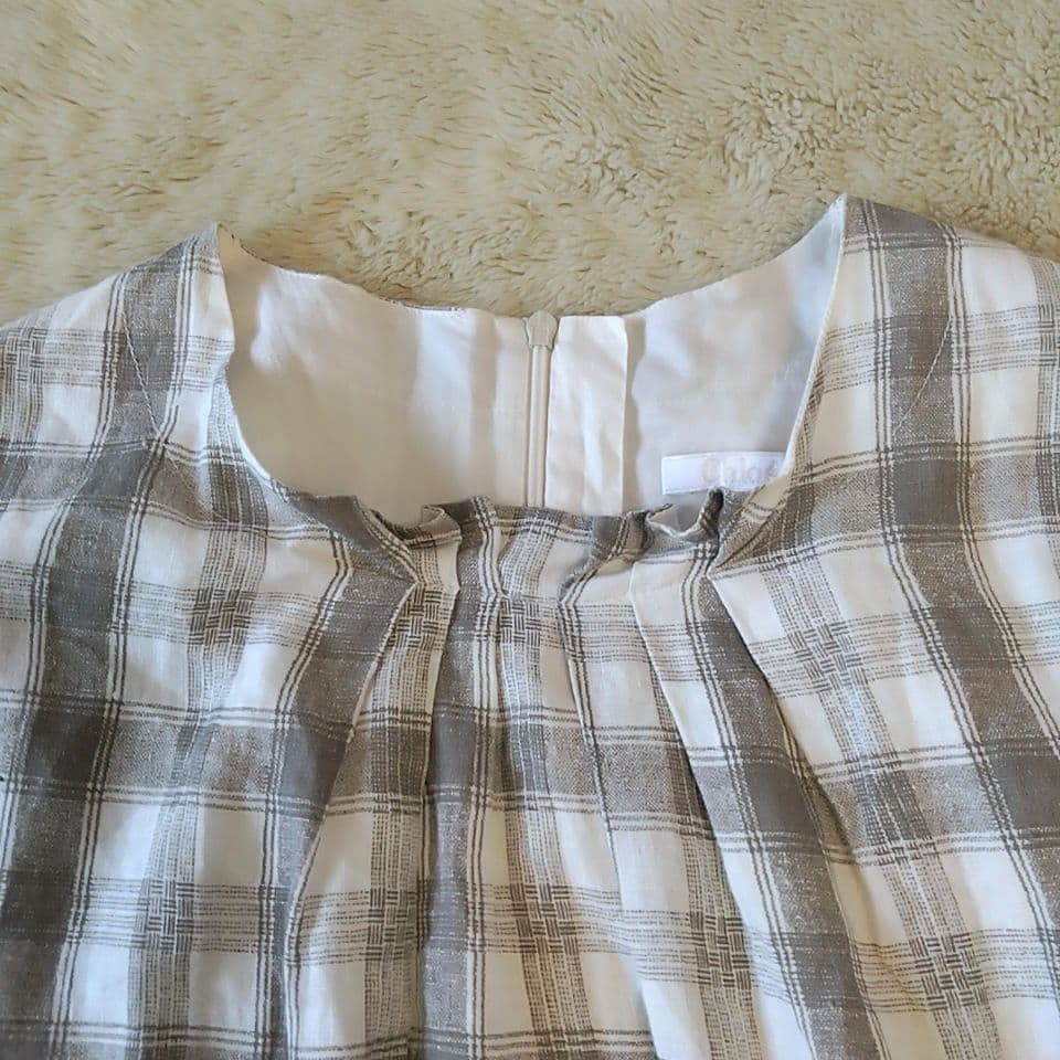 chloe クロエ ガールズ ワンピース チェック柄 六分袖 ミニ丈 150cm