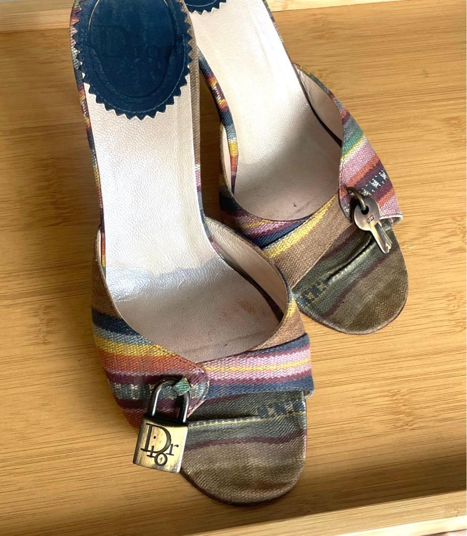 ディオール ヴィンテージ ヒール ミュール 鍵 サンダル dior Christian Dior(クリスチャンディオール) Dway ヒールスライド レザー