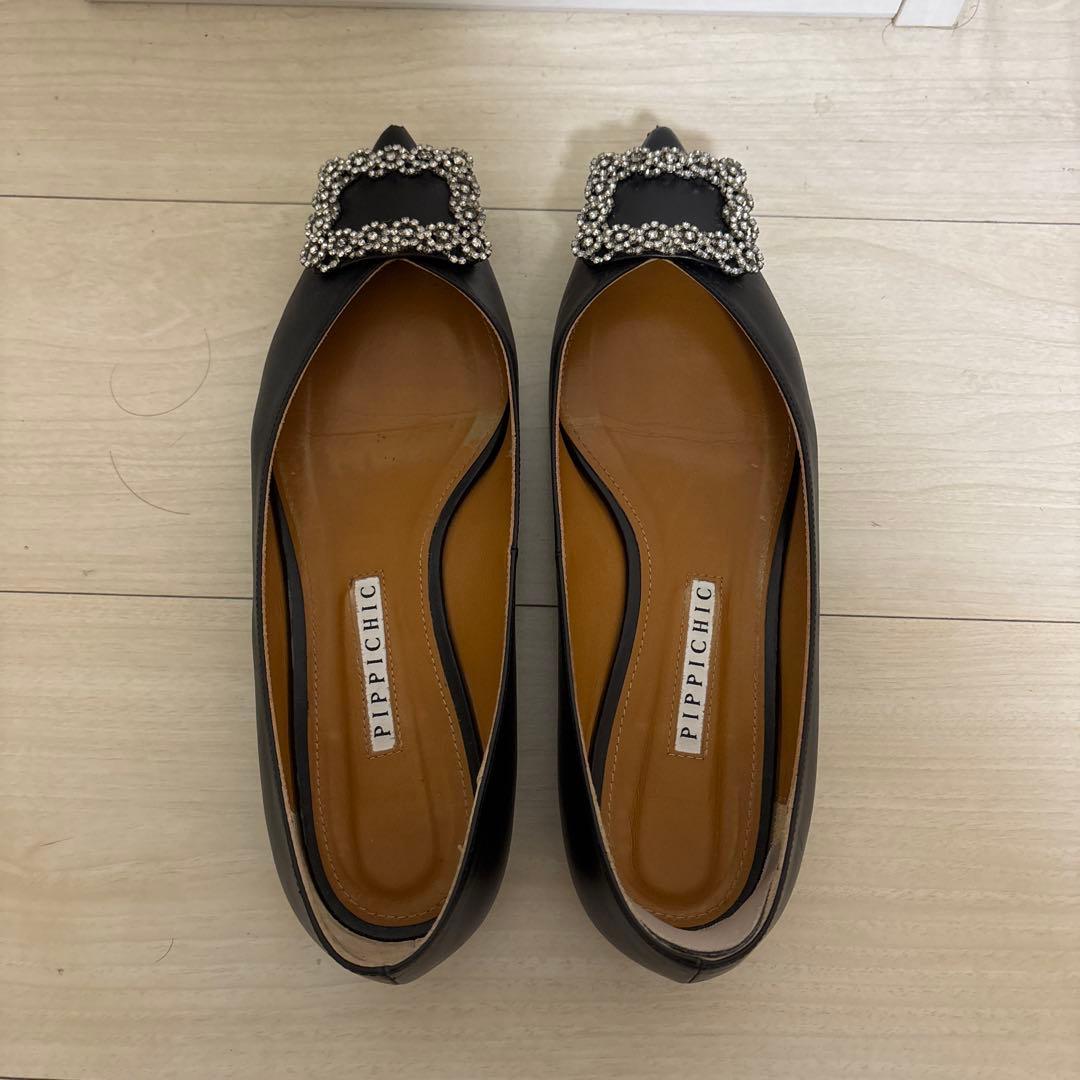新品PIPPICHIC　ビジューフラットパンプス　37.5 24.5cm
