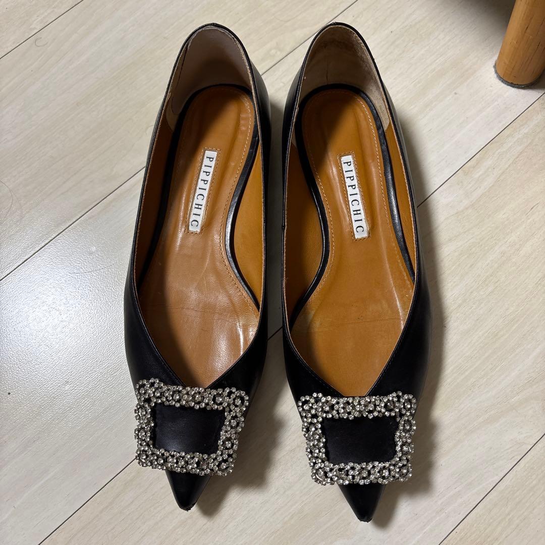 新品PIPPICHIC　ビジューフラットパンプス　37.5 24.5cm