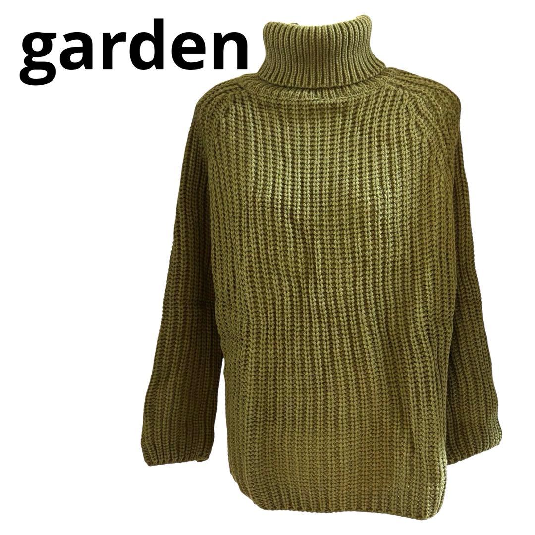 美品‼️オリーブグリーン タートルネックニットケーブル編みニット