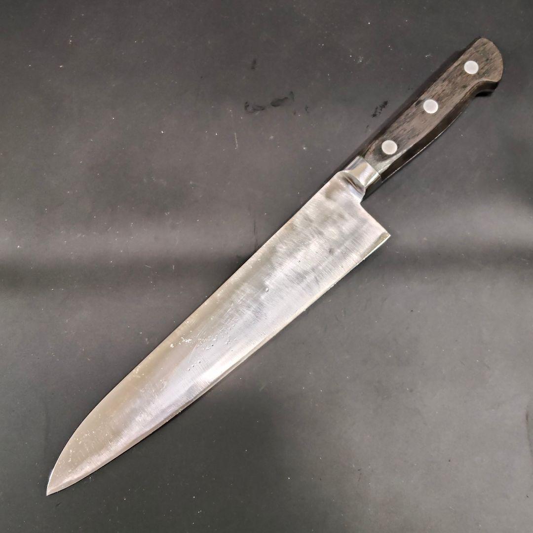 有次 上 特製 青鋼 全鋼 牛刀 研ぎ済み 21cm 包丁 京都 三本鋲の後期品