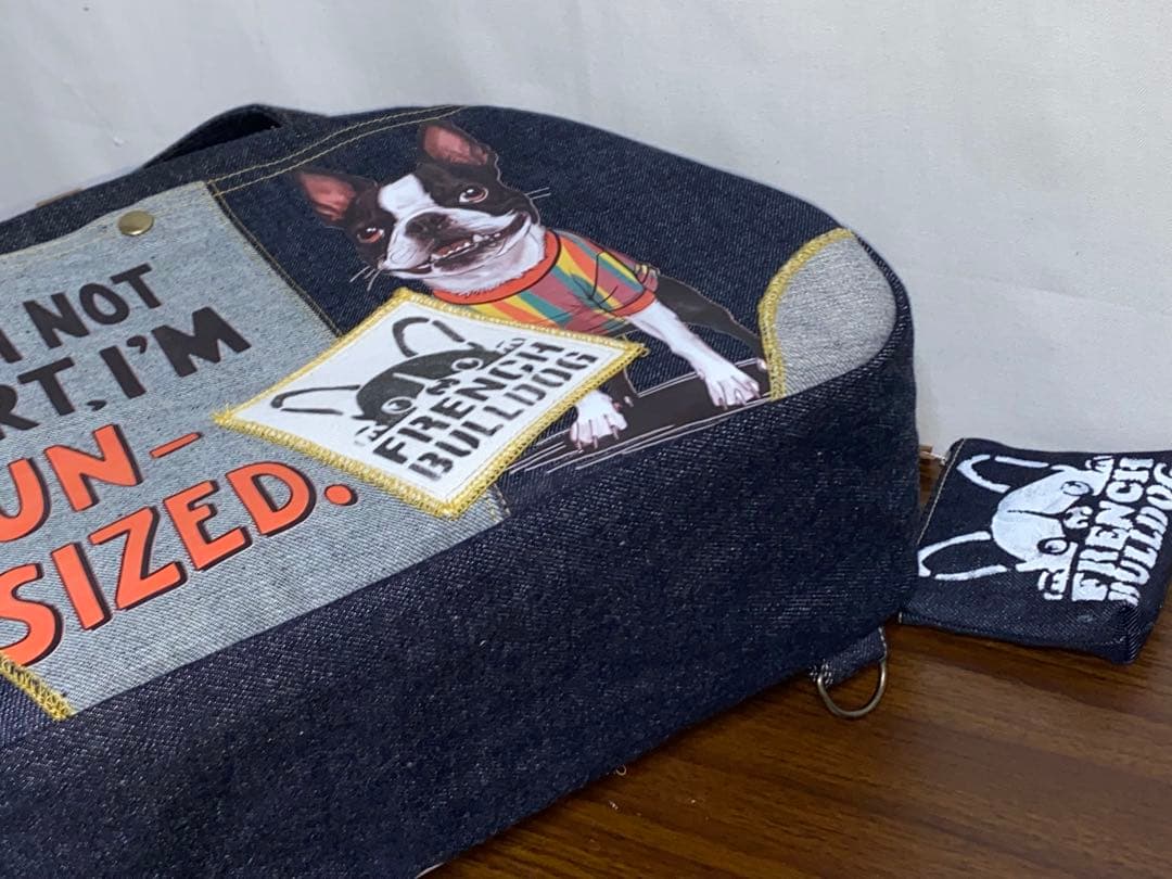 ☆岡山デニム☆ボステリ&フレブル☆ステンシル☆扇型☆4wayボストン