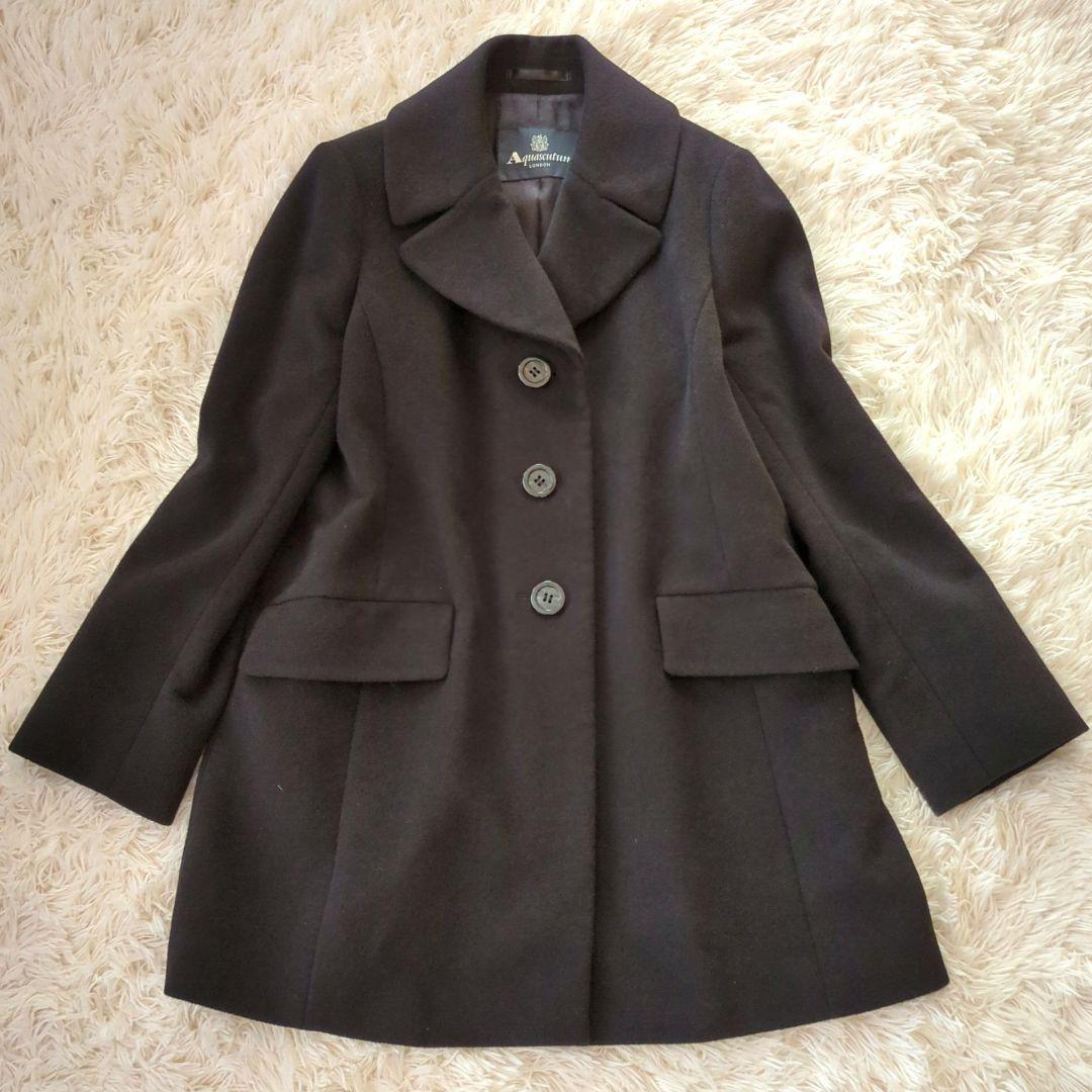 極美品　大きいサイズ　アクアスキュータム　アンゴラ混ウールコート　テーラード アンゴラ混のクラシカルなコート M・ブラック｜東京ソワール