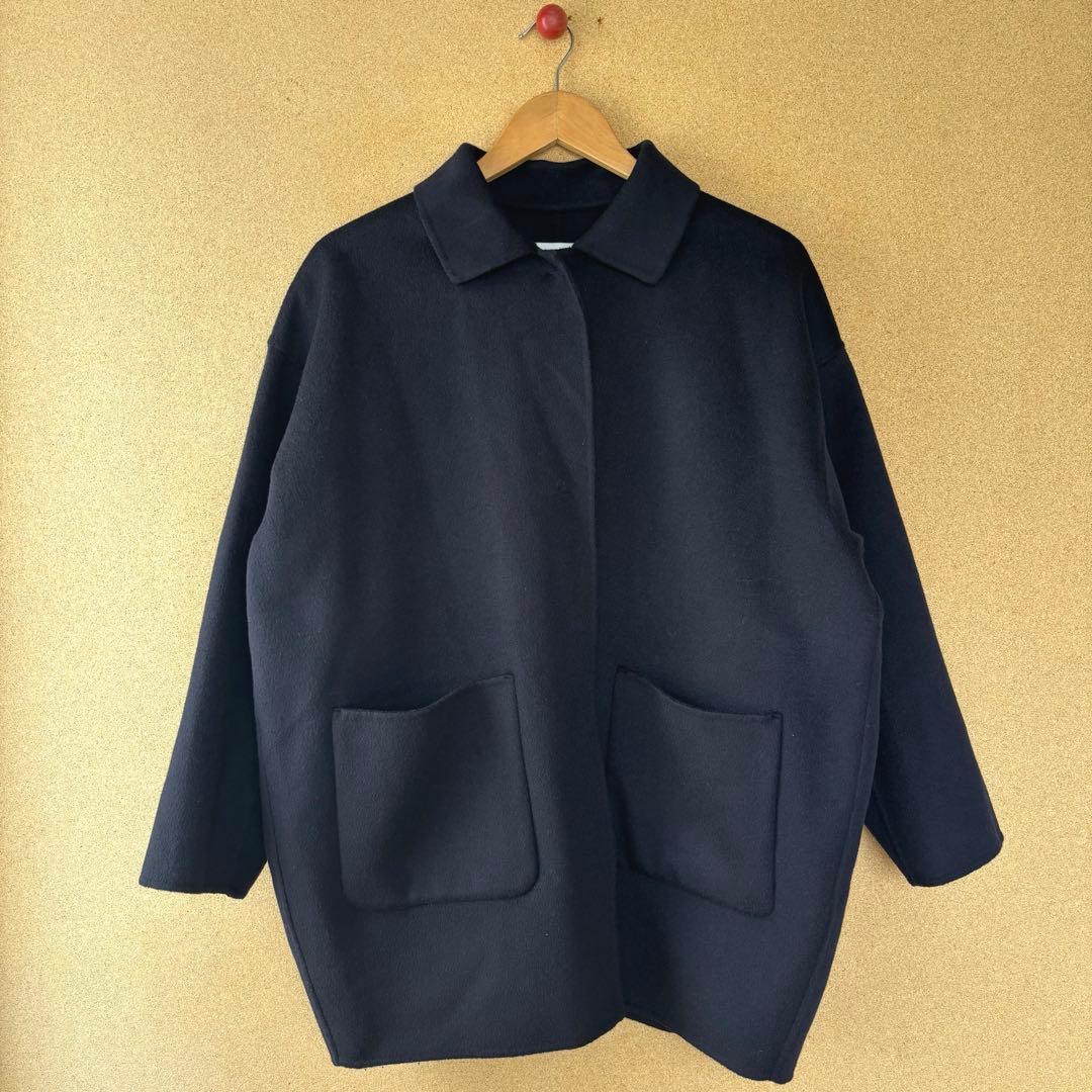 かぐれ ウールステンカラーショートコート ネイビー - メルカリ
