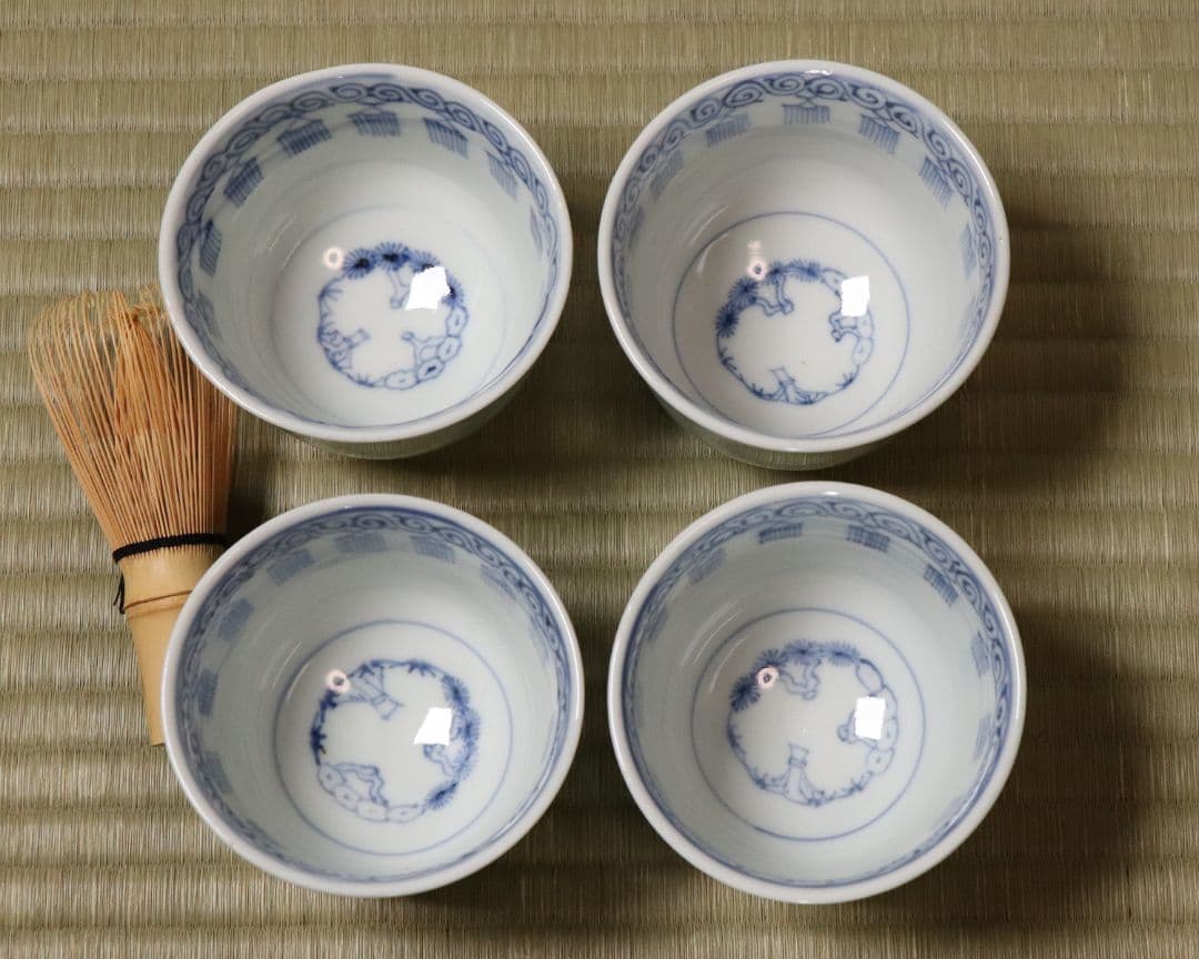 CM77】古伊万里 青磁 染付 猪口 四客 陶芸 湯呑 酒器 小鉢 向付 懐石