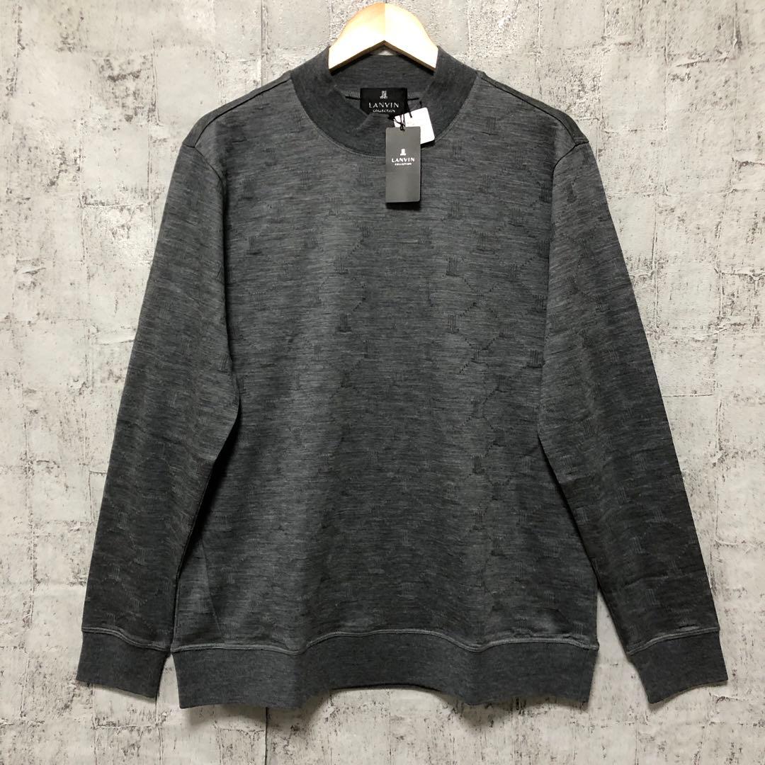 【LANVIN COLLECTION】モックネックニット　杢グレー 52(XL) タスマニアウールミックス ミラノリブリラックスモックネックニット