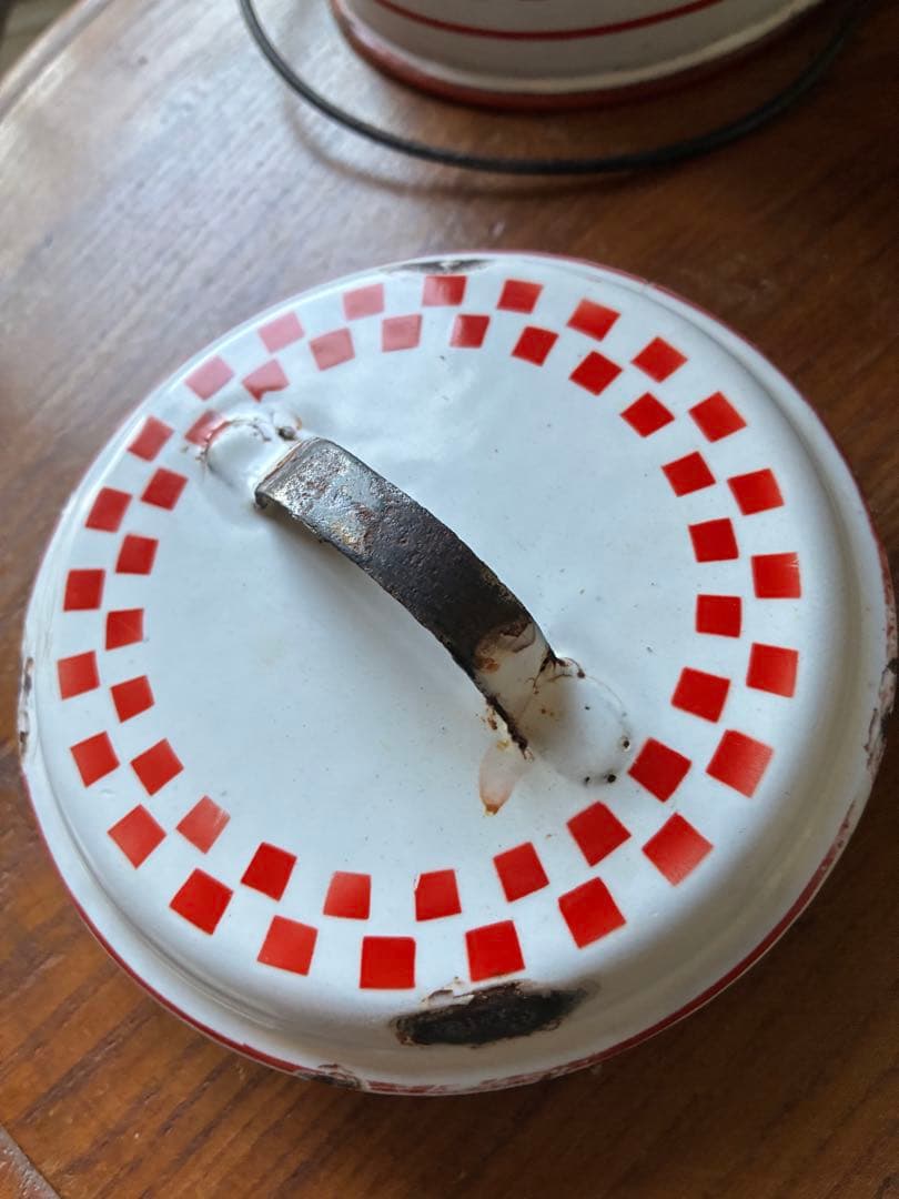 フランス アンティーク ホーロー ストッカー キャニスター ダミエ 市松