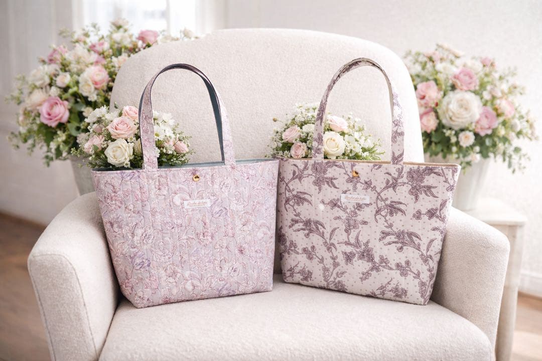 【リマ様】リバティ　アレキサンダーマーブル　マロバニ　キルトバッグ　Lサイズ リマ様】リバティ アレキサンダーマーブル マロバニ キルトバッグ L