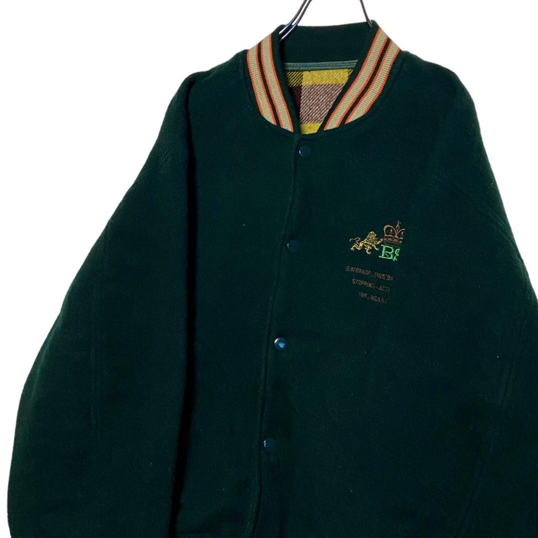 90s古着 ウールスタジャン 緑 XL 刺繍 バーシティジャケット ブルゾン