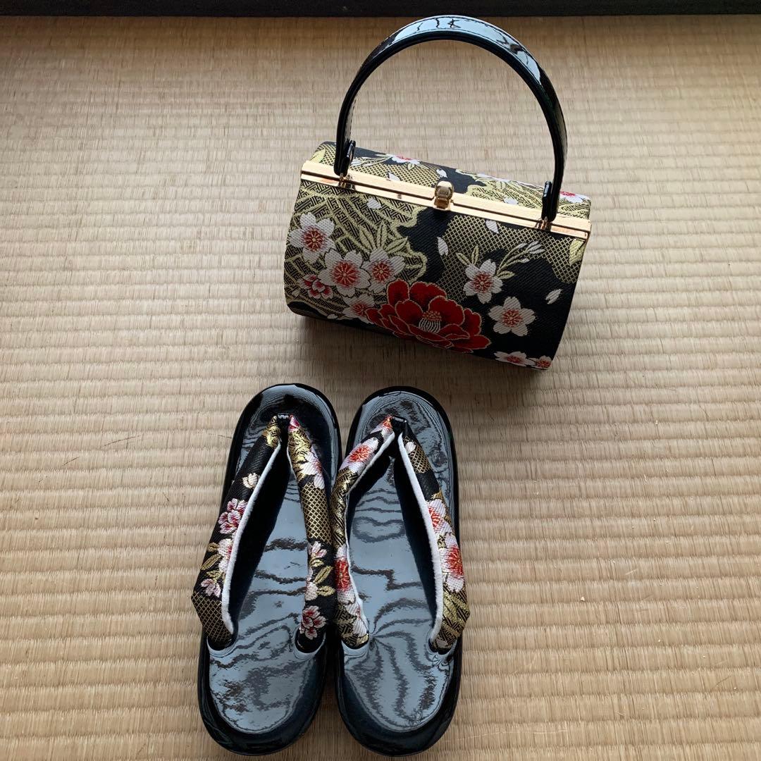 【最後の値下げ】和装用バッグと下駄セット　成人式バッグ黒　成人式草履黒 楽天市場】 着物 (浴衣, 甚平, 作務衣, etc) > 草履＆バッグ > 草履