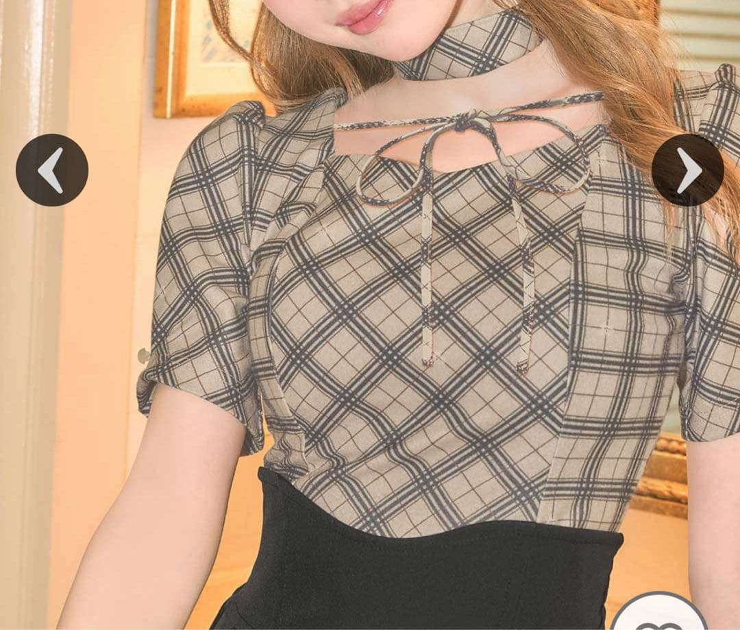 ミシェルマカロン チョーカーsetチェックリボントップス - メルカリ