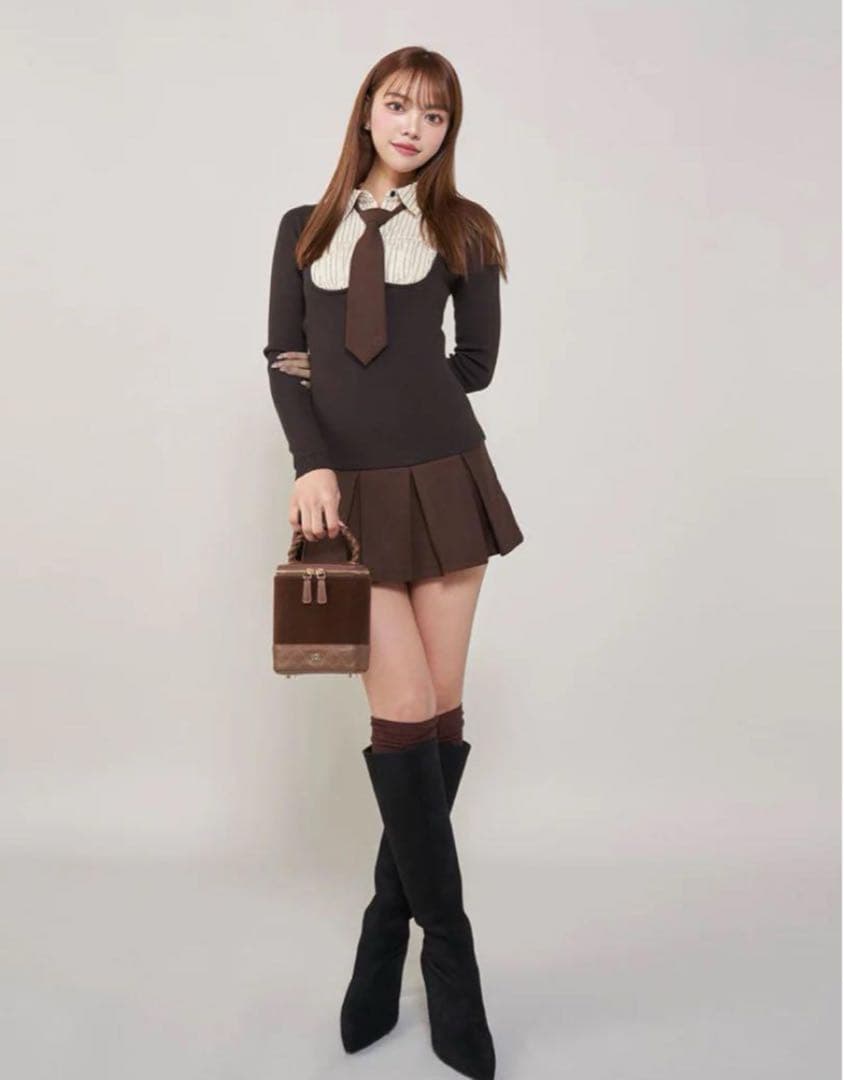 Darichシャツドッキングニットミニワンピース ブラウンFL - メルカリ