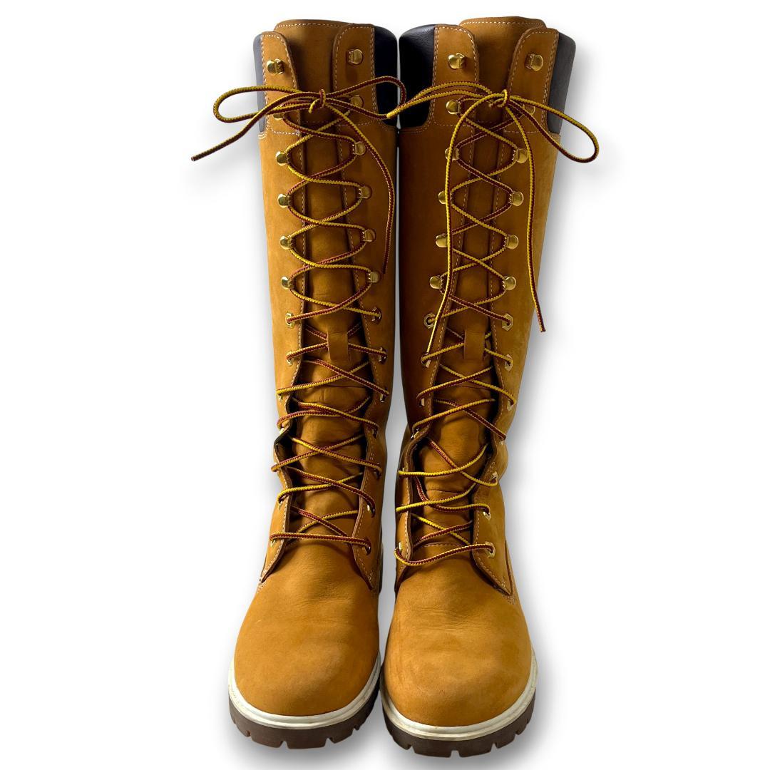 ティンバーランド 23.5cm ロングブーツ レースアップ イエローブーツ