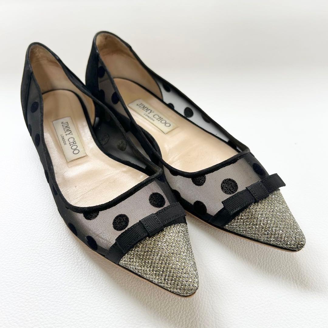 ジミーチュウ DOROTHY FLAT ドットメッシュ フラットシューズ 37 ラブ メッシュ フラット | ブラック スパッツォラート / ラシェッド