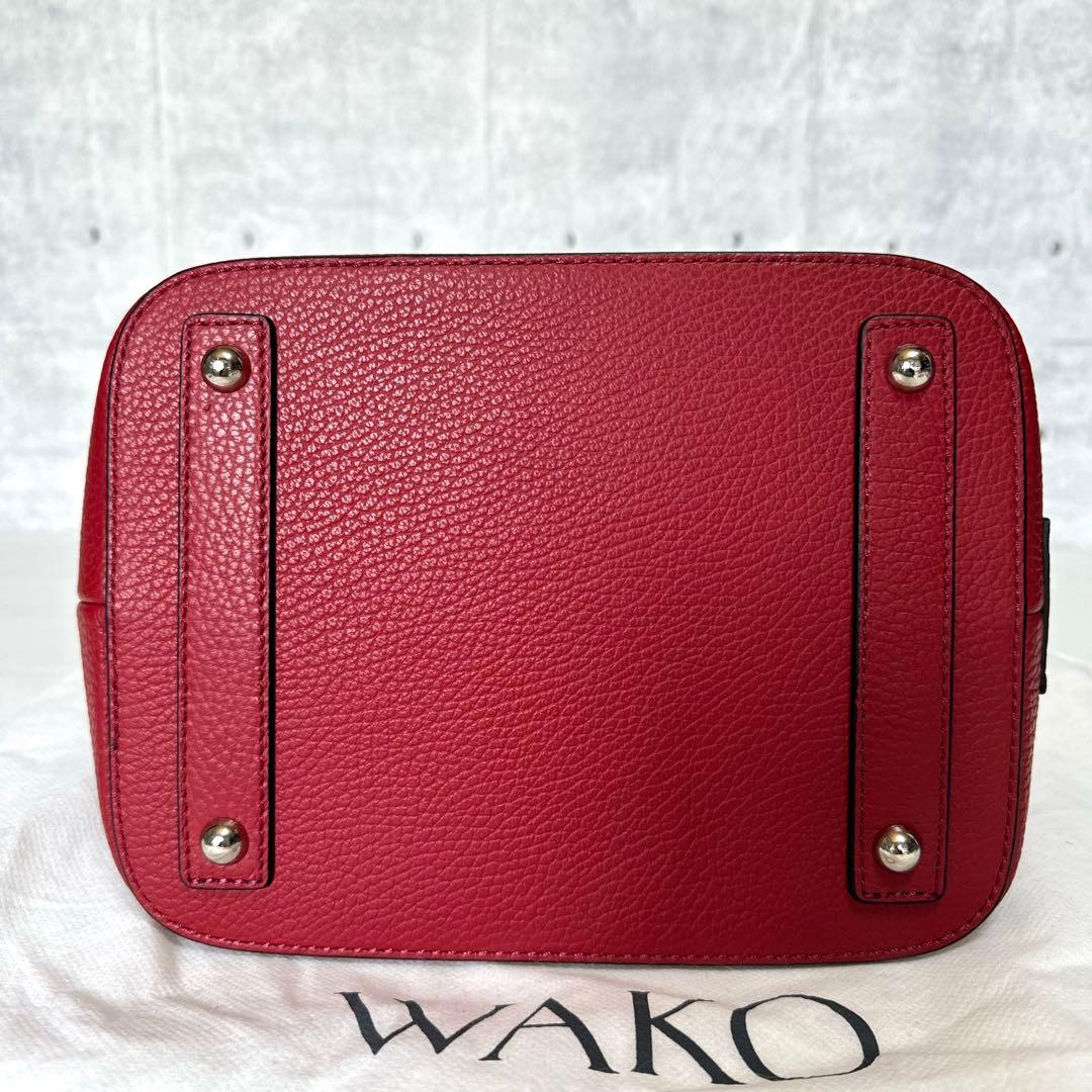 未使用級】WAKO ワコウ 銀座和光 シボ革 レッド レザー ハンドバッグ