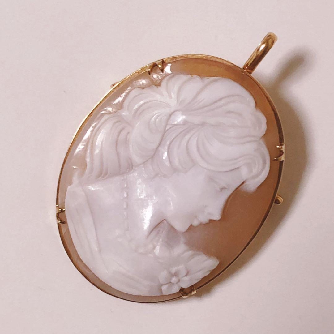 K18刻印 美品 シェルカメオ ブローチ ネックレストップ 2WAYS - メルカリ