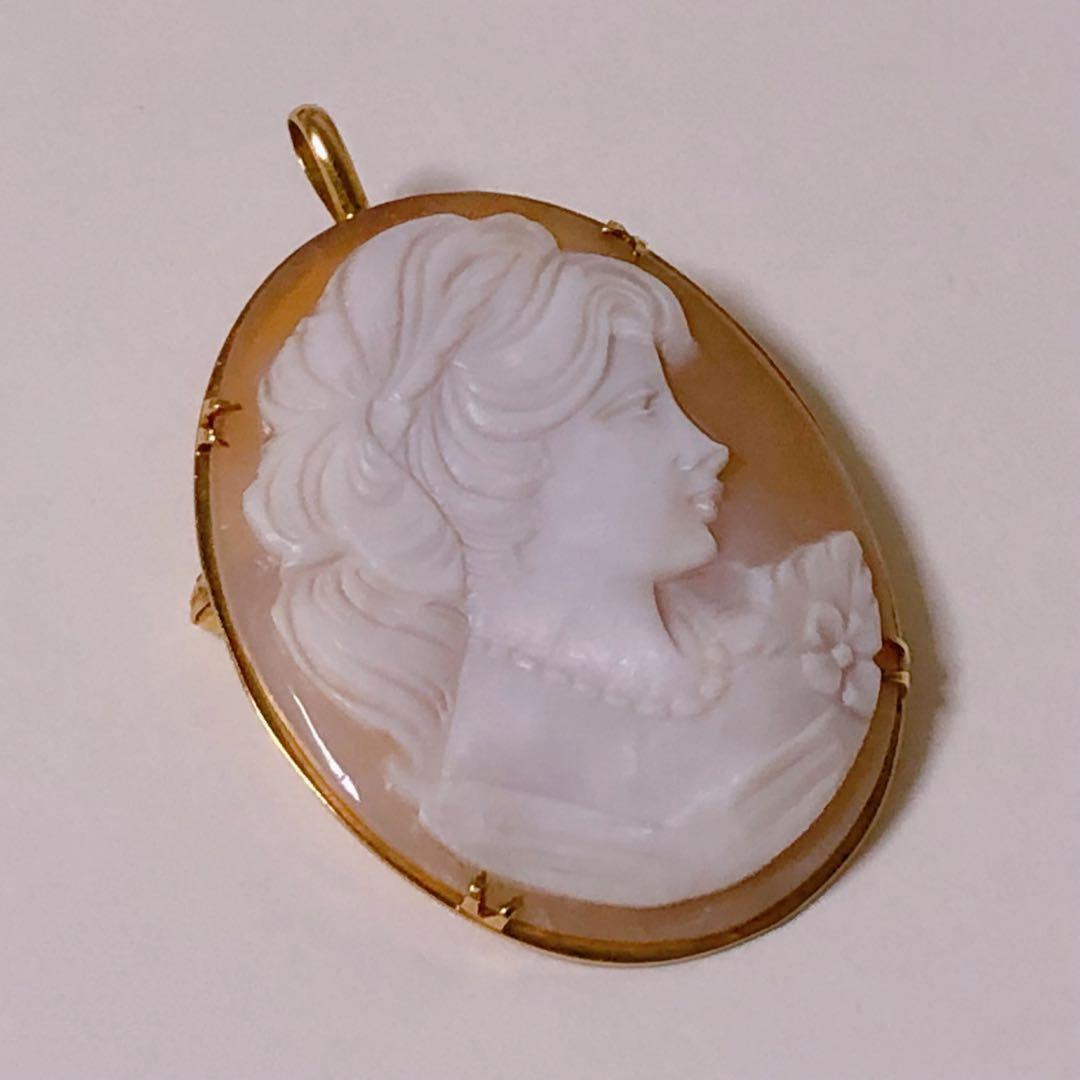 K18刻印 美品 シェルカメオ ブローチ ネックレストップ 2WAYS - メルカリ