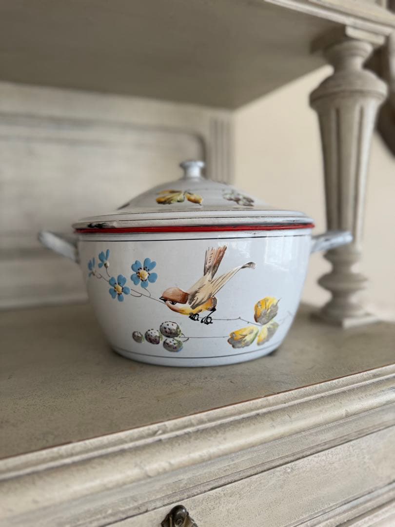 フランスアンティークJapy社小鳥とベリーのホーロースーピエールチューリーン CATEGORY スーピエール | jinen_antique