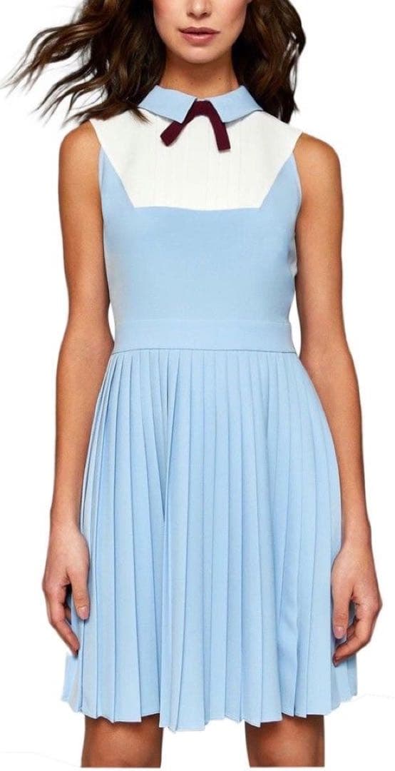 TED BAKER テッドベイカー 襟付き リボン プリーツ ワンピース ブルー