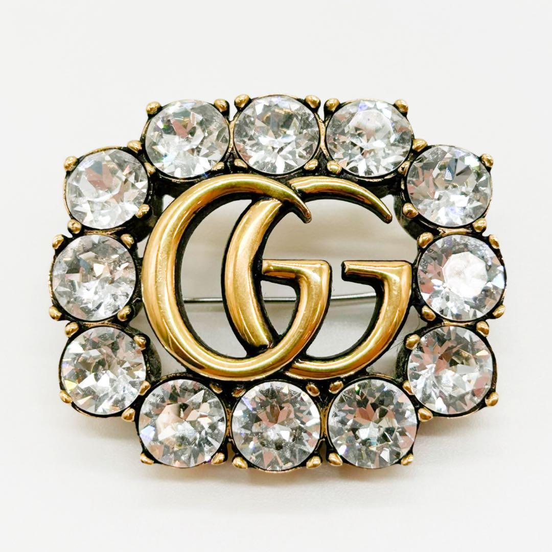 GUCCI　グッチ　ブローチ　ダブルG　クリスタル　ラインストーン　メタル　GG 楽天市場】【未使用品】グッチ 【GUCCI】クリスタル ダブルG ブローチ