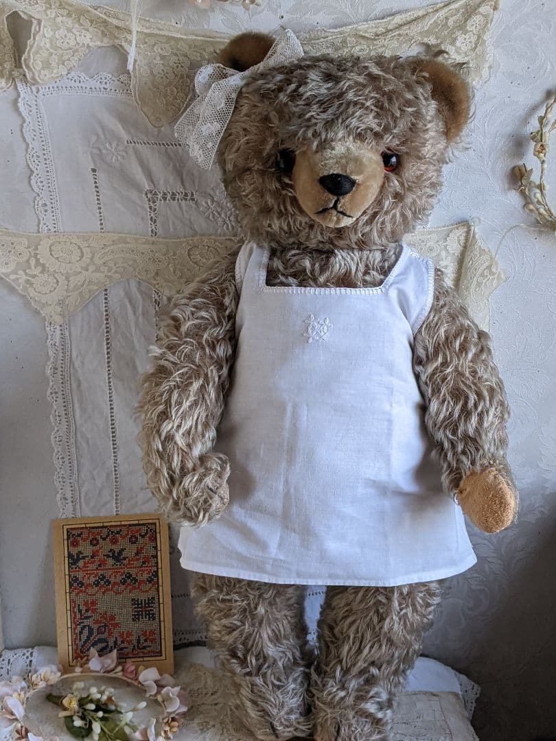 【g】アンティークベア　アンティークテディベア　大きなハーマン 1930年 ハーマン社（ドイツ） 絹のフラシ天 テディベア 50cm tb-33