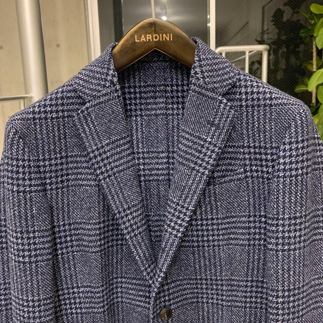 LARDINI ネイビー チェック柄 テーラードジャケット 46