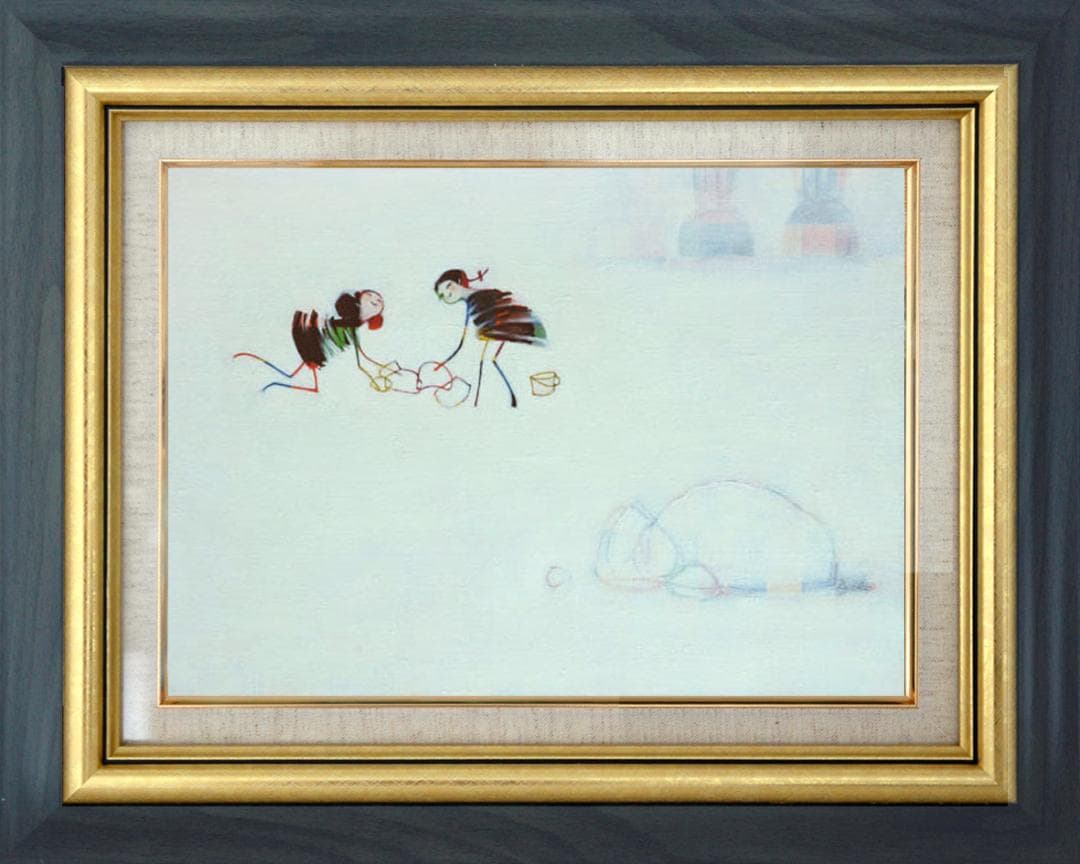 油絵 菅家令子 絵 絵画インテリア 額付(青緑＋金色の枠)F4-081614 蟻 油絵 菅家令子 絵 絵画インテリア 額付(青緑＋金色の枠)F4-081614 蟻