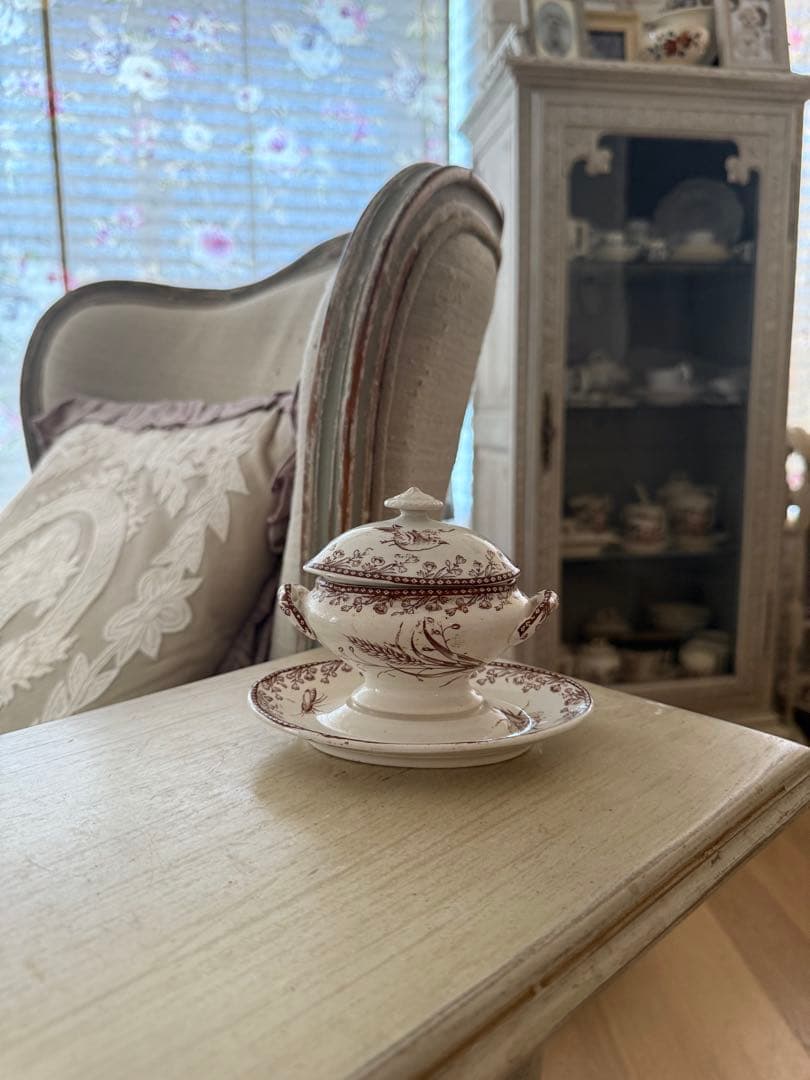 F.F PEXONNE小鳥とお花柄小さなムタディエマスタード入れ