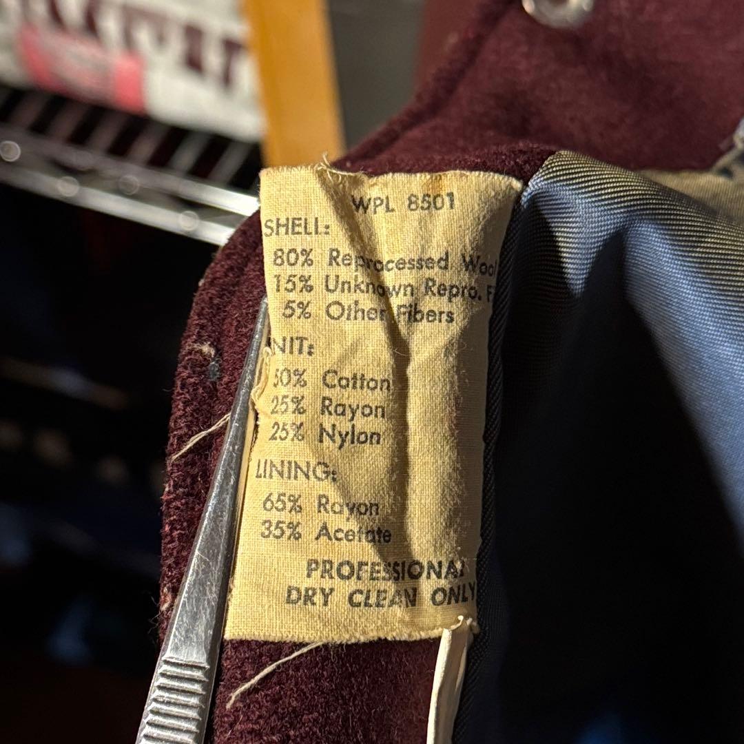 上質 60s vintage バーシティジャケット プレーン バーガンディ - メルカリ