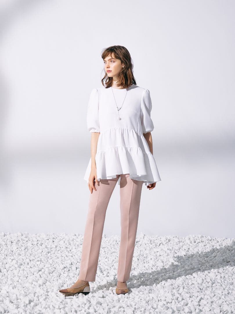 アベニールエトワール サイドリボンギャザー切替ブラウス 34 新作入荷