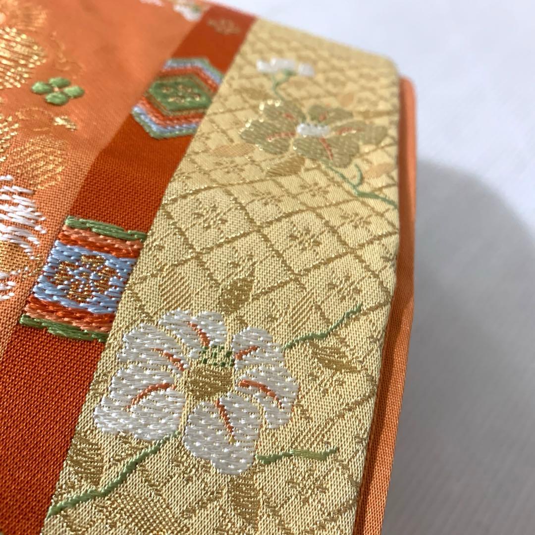 名古屋帯 正絹 オレンジ 金糸 華文 鳳凰文 吉祥文様 古典柄 礼装