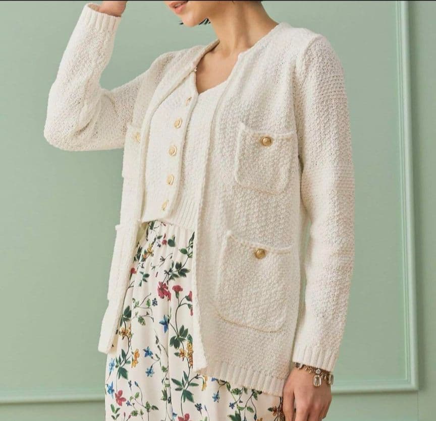 ✨️ANAYI アナイ コットンテープニットジャケット 白 36 S 金ボタン