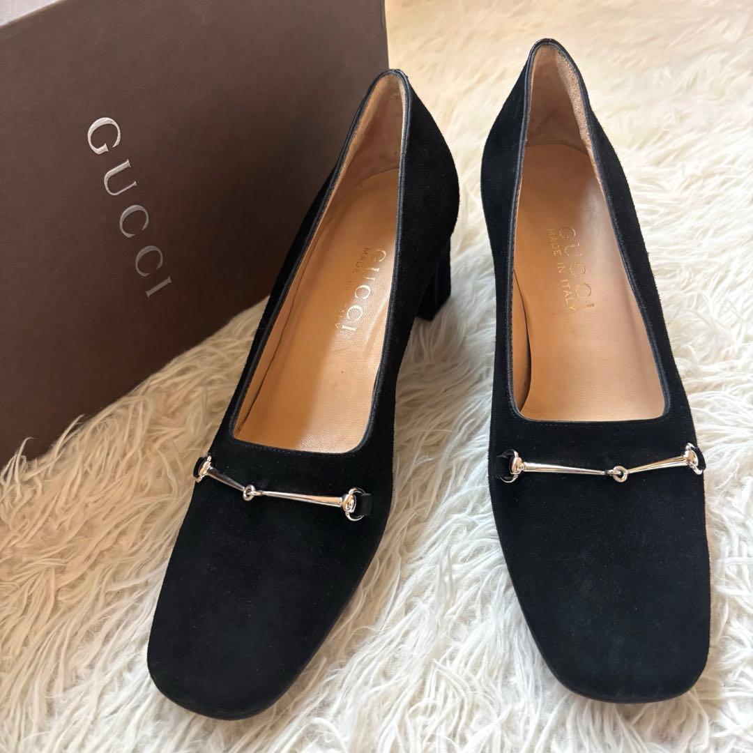 ✨箱付き GUCCI グッチ ホースビット スエード パンプス ブラック21.5