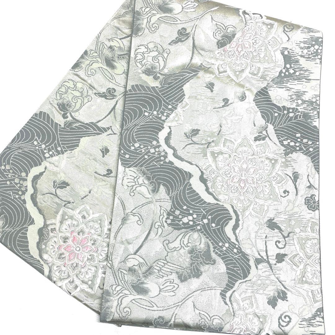 V1272 ○高級 正絹 唐織 六通 袋帯 華文 花文