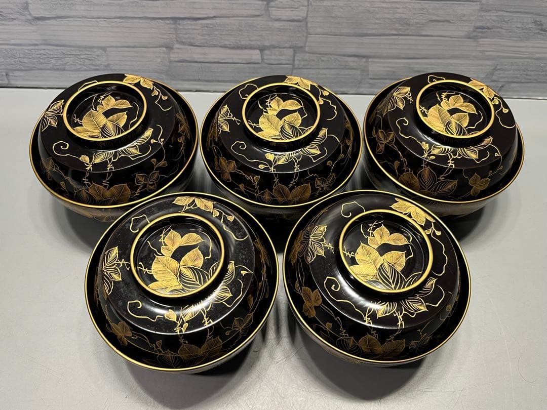 時代 極上 輪島塗 沈金蒔絵 煮椀 吸物椀 五客 木製 おすすめ品