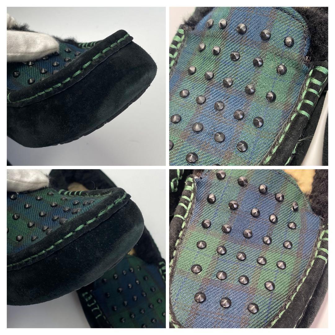 UGG 24.0cm スエード モカシン ブラック グリーン　ボア　スタッズ