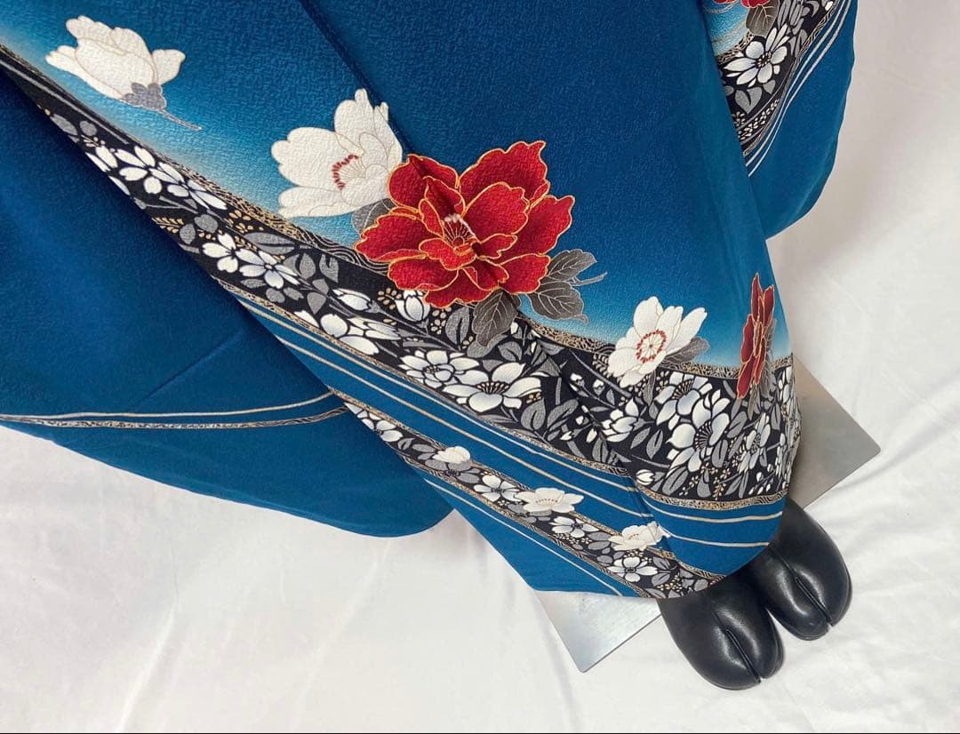 青色 花柄刺繍 振袖 振袖フルセット 正絹 成人式 振袖6点セット - メルカリ