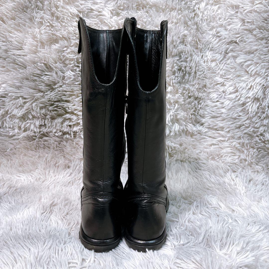 アシックス ペダラ ジーロ】ロングブーツ (23) レザー サイドジップ 黒