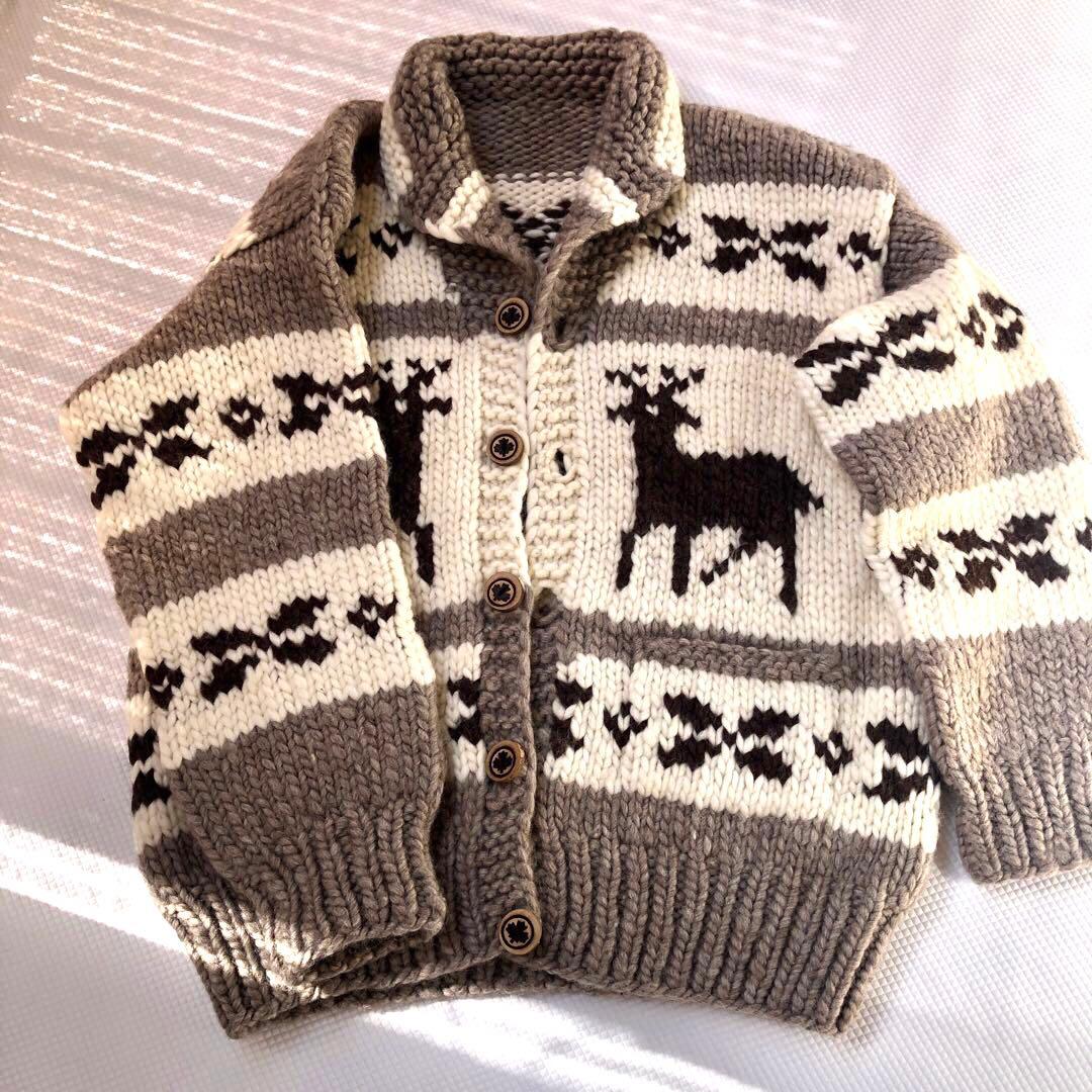 美品❣️カナダ製❣️肉厚カウチンセーター 大きめサイズ VIRGIN WOOL100 KANATA（カナタ） 【送料無料】 KANATA KV05 6PLY VINTAGE DEER
