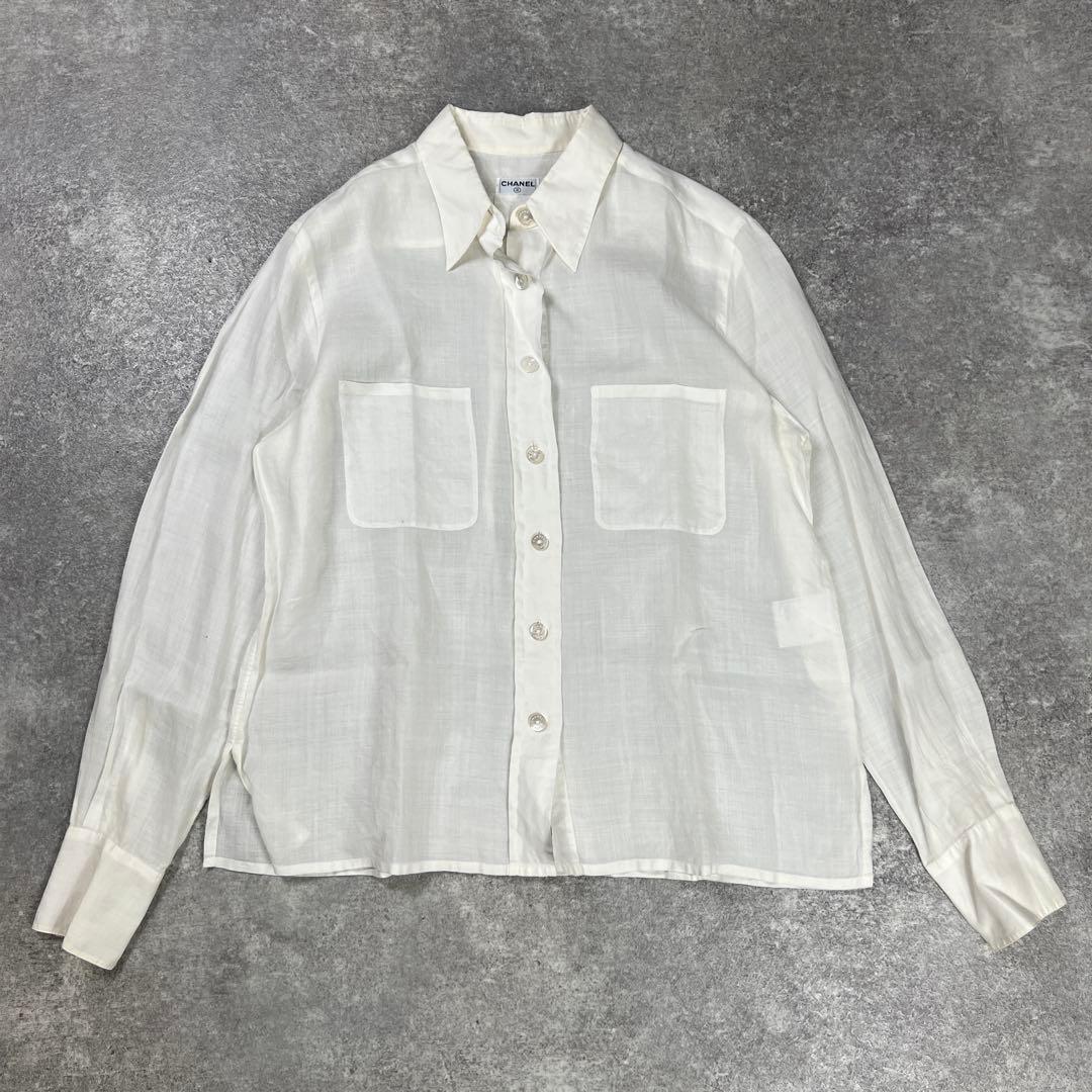 CHANEL シャネル リネンシャツ 長袖 ホワイト CHANEL シャネル リネンシャツ 長袖 ホワイト - トップスアウトレット