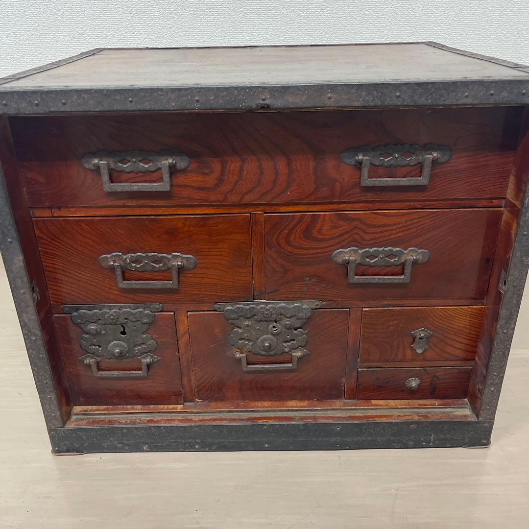 時代船箪笥 鍵付 小型箪笥 帳場箪笥 舟箪笥 古民具 箪笥 銭箱 千両箱